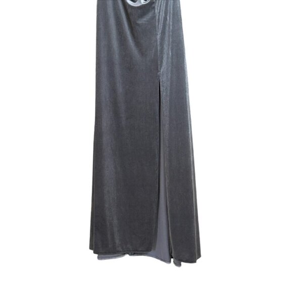 After Six Womens One Shoulder Velvet Maxi Dress Gown Caviar Gray Size 12R NWT - Picture 4 of 7